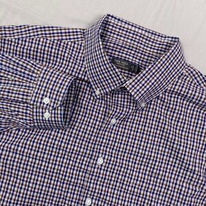 Oak Hill Premium Button Down Shirt Mens 20 36/37T Blue Brown Plaid Easy Stretch